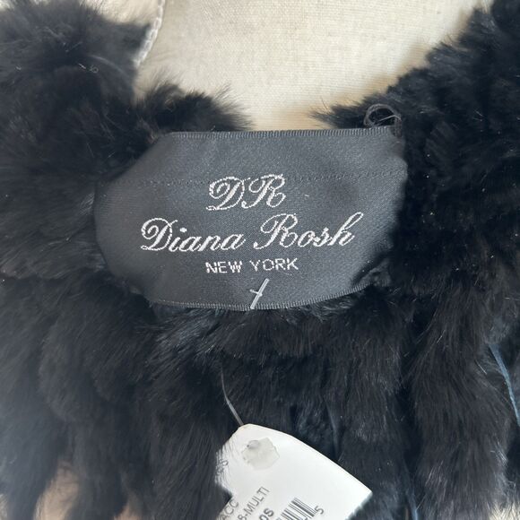 Diana Rosh Scarf NWT Black Natural Dyed Genuine Rabbit Fur Looped Neck Wrap 31" - Picture 6 of 7